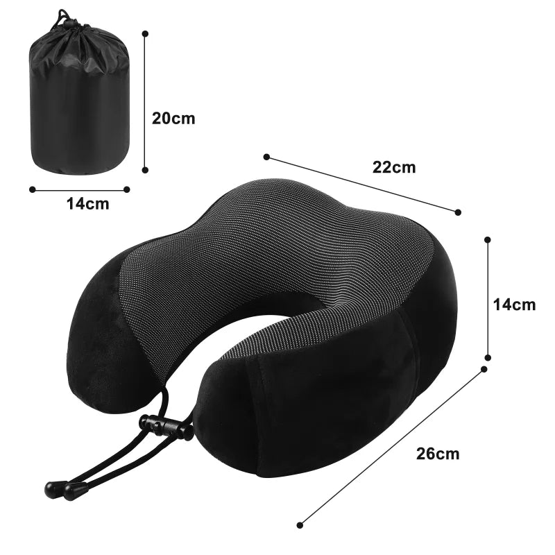 🌙 Memory Foam Nackenkissen U-Form – Weiches Reisekissen mit Seitentasche, Schlafmaske & Ohrstöpseln, Ergonomische Nackenstütze für Reisen
