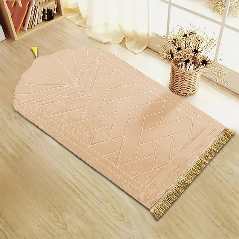 🕌 Layali Thickened Sponge Prayer Mat mit Fransen – Weich, Leicht & Vielseitig 🧳✨