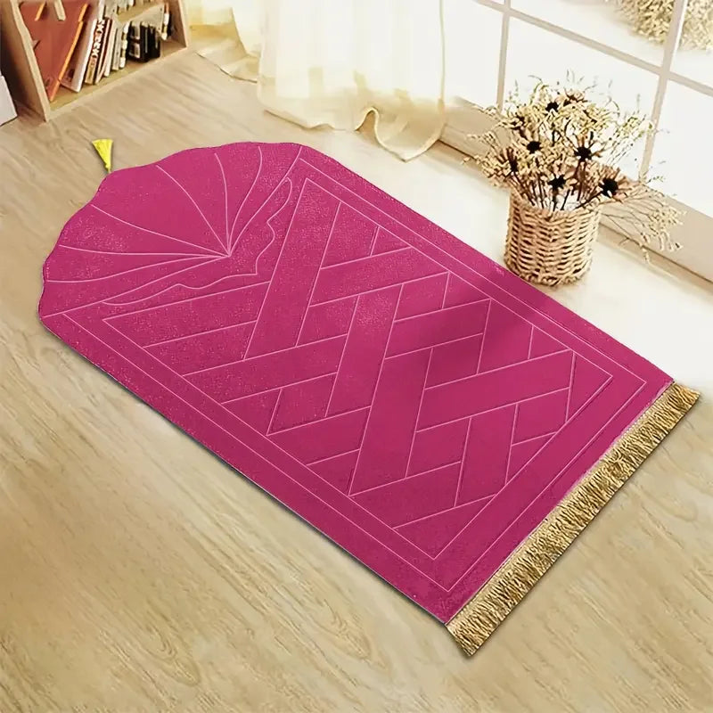 🕌 Layali Thickened Sponge Prayer Mat mit Fransen – Weich, Leicht & Vielseitig 🧳✨