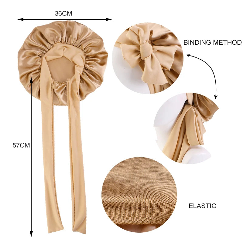 ✨ Verstellbare Damen Satin-Schlafmütze – Elastische Turban-Haube für die Nacht | 15 Farben | Haarpflege & Stil