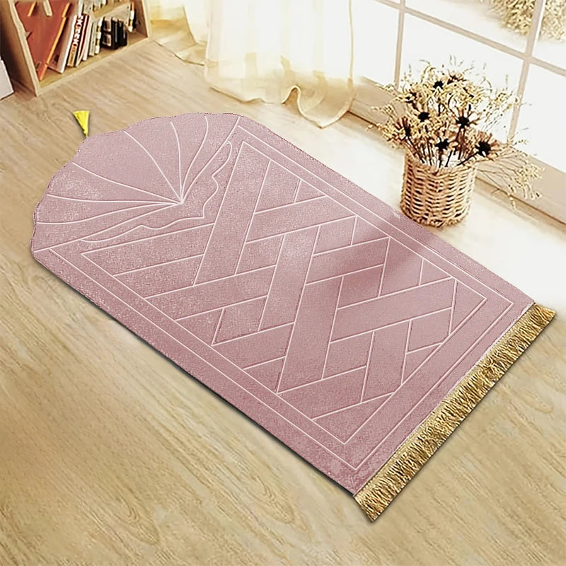 🕌 Layali Thickened Sponge Prayer Mat mit Fransen – Weich, Leicht & Vielseitig 🧳✨