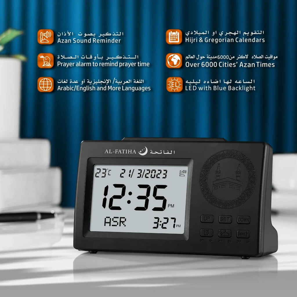Digital LED Azan Uhr – Islamische Gebetsuhr mit Adhan, Hijri-Kalender & Alarm | Stilvolle Wanduhr für Zuhause & Moschee