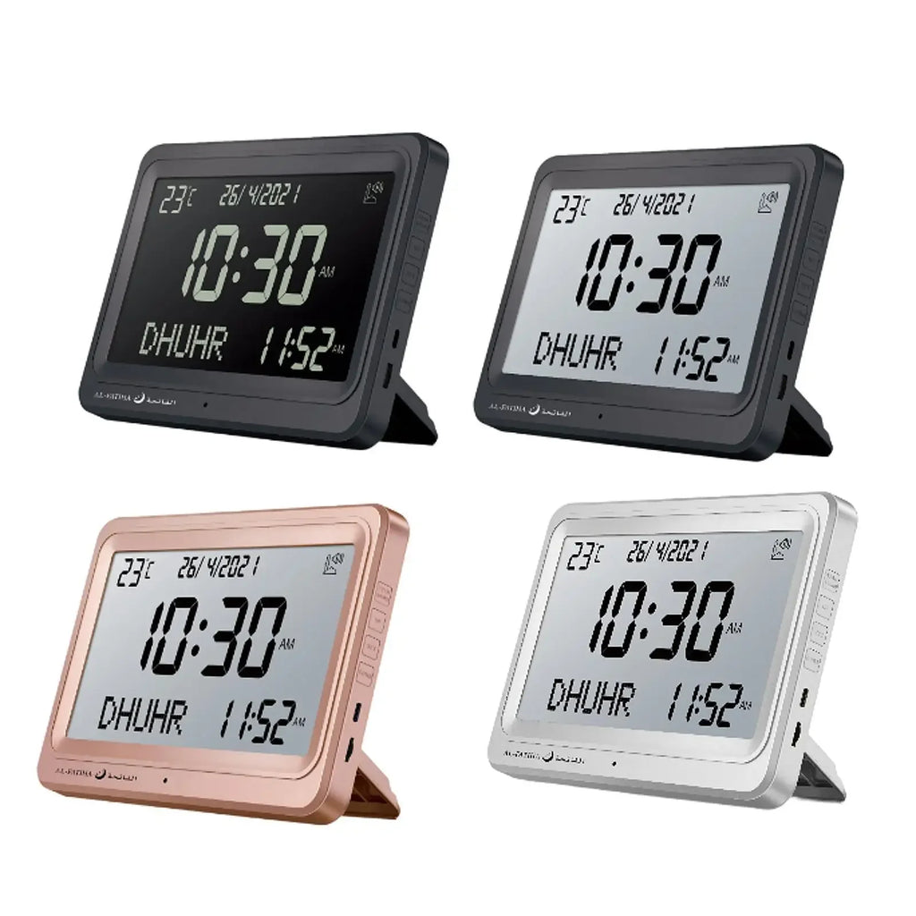 🕌 Layali – LCD Azan Uhr mit 8 Athan-Klängen & Hijri-Kalender | Stilvolle Gebetsuhr für Zuhause & Büro