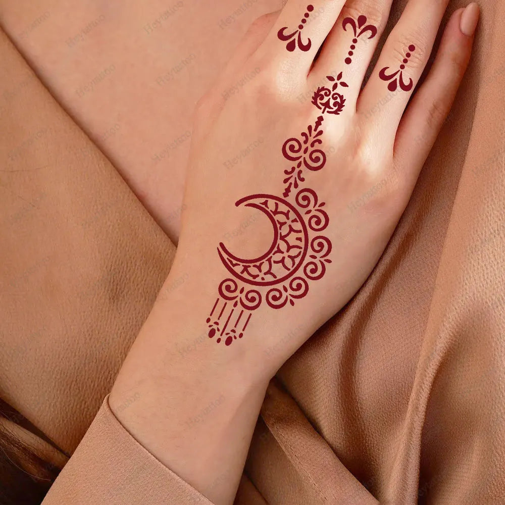 🌙 Layali Henna-Schablone „Moon Flower“ – Ramadan-Edition für Hände & Körperkunst ✨