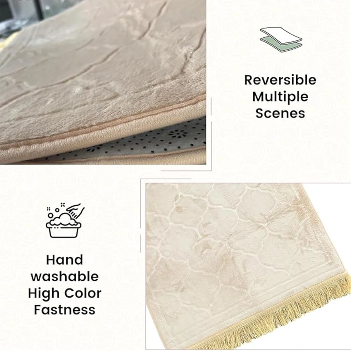 🕌 Layali Thickened Sponge Prayer Mat mit Fransen – Weich, Leicht & Vielseitig 🧳✨
