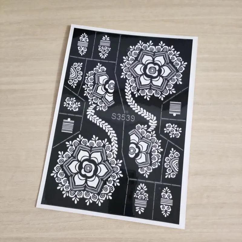 🌺 1Pc Hollow Henna Tattoo Template Reusable Flower Tattoo Stencil for Women Hand Body Art Henna Tattoo Tools