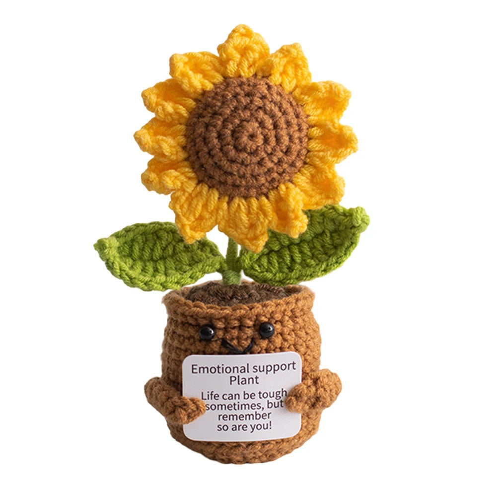 🌻 Handgemachtes Häkel-Sonnenblumen-Ornament mit Motivationskarte – „Life can be tough, but remember you are tougher!“